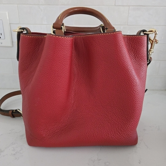 Dooney & Bourke Pebble Grain Small Barlow Shoulder Bag Leather Purse Red Tan - Picture 13 of 16